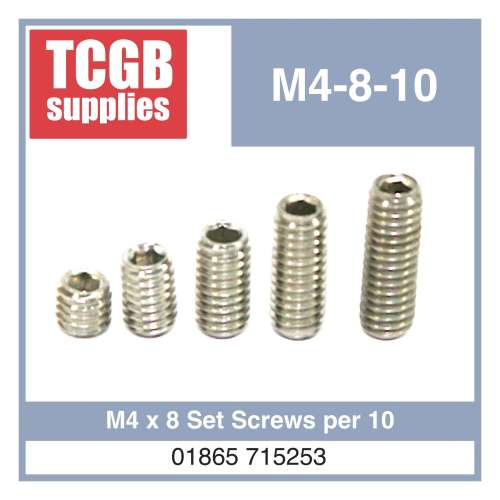 Stainless Steel Set Screw M4 x 8 Per 10
