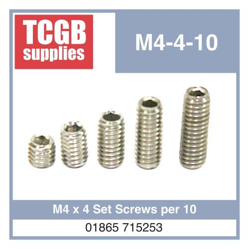 Stainless Steel Set Screw M4 x 4 Per 10